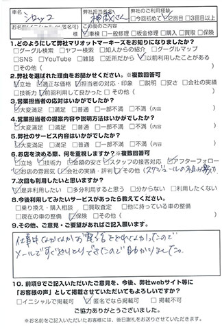 マリオットマーキーズ アウディ・VW お客様評判 アンケート