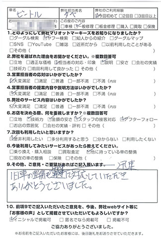 マリオットマーキーズ アウディ・VW お客様評判 アンケート