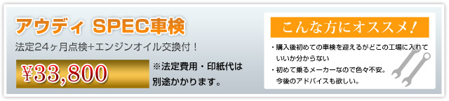 アウディ個人売買ウェルカムメンテナンスプラン SPEC車検